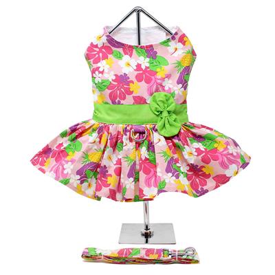 Pink Hawaiian Floral Dress w/ Leash & D-Ring