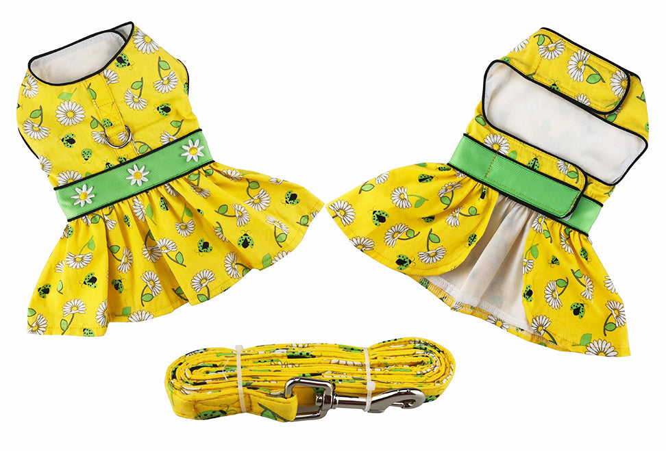 Lady Bugs and Daisies Dog Dress and Matching Leash and D Ring
