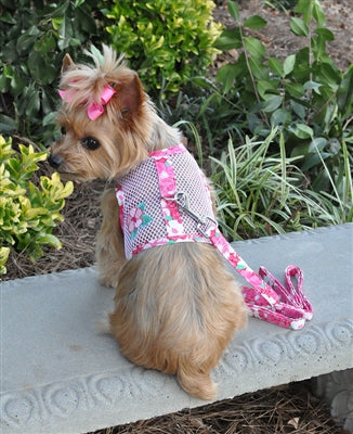Cool Mesh Dog Harness with Leash - Hawaiian Hibiscus Pink