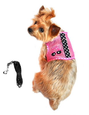 Cool Mesh Dog Harness Under the Sea Collection - Sunglasses Pink and Black Polka Dot