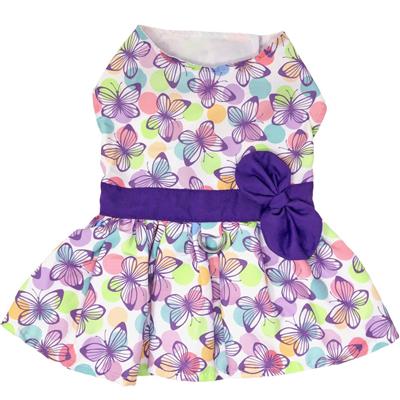 Purple Butterfly Dog Dress w/Leash and D Ring