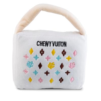 White Chewy Vuiton Dog Plush Toy Handbag