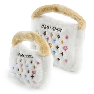 White Chewy Vuiton Dog Plush Toy Handbag