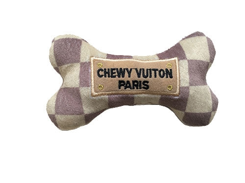 Chewy Vuiton Checker Bone Plush Dog Toy