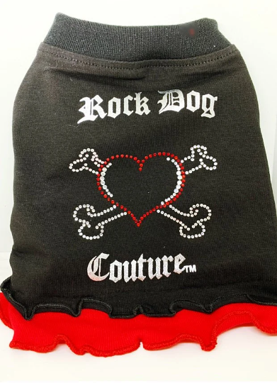 Rock Dog Couture Red Ruffle Dress w/Skull & Crossbones, Bling